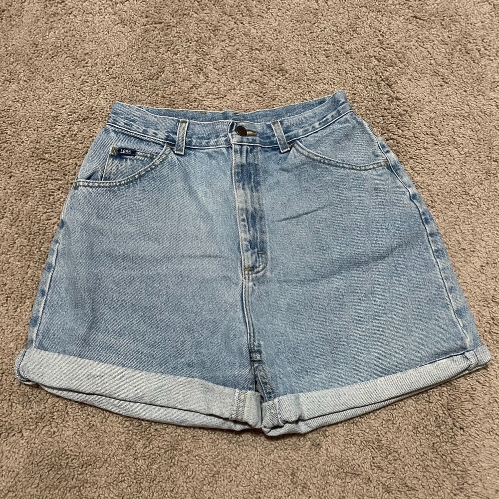 Lee Light Blue High-Waist Rolled Hem Denim Shorts